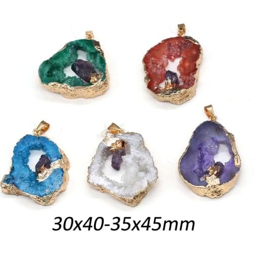 Natural Druzy Pendant Green/Blue/White Agates Necklace Pendants Crystal for Fashion Jewelry Making Necklace Earring Gifts
