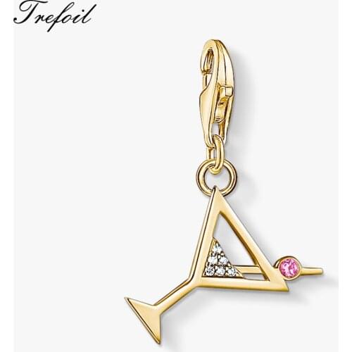 Golden Cocktail Charm Pendant,2020 Spring Brand Fashion Jewelry 925 Sterling Silver Trendy Gift For Women Fit Bracelet Necklace