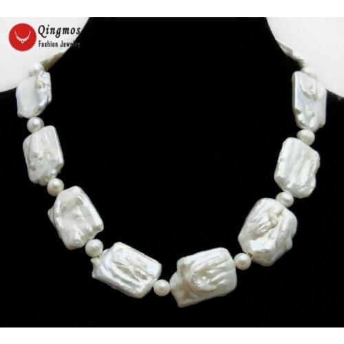 Qingmos Trendy Natural Pearl Necklace for Women with with White 15*20mm Rectangle & 6mm Round Pearl Chokers Necklace 17" Jewelry