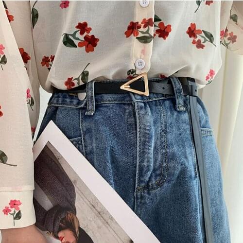 Fashion Women Candy Colors Triangle Gold Buckle Belt Fine Plastic All-Match Decorative Coat Pants Dress Accessories