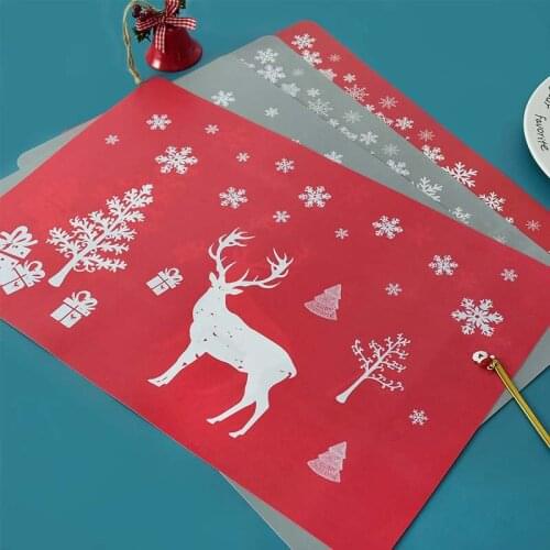 6pcs PVC Dining Table Placemat With 6pcs Coaster Set Christmas Tree Deer Pattern Waterproof Oilproof Pads Mat for Kitchen Dinner