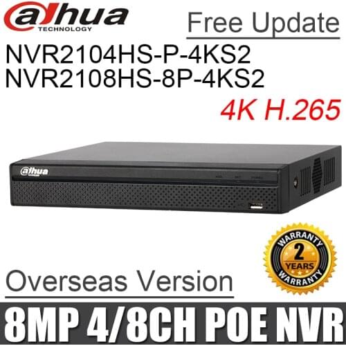 Dahua 4ch 8ch NVR NVR2104HS-P-4KS2 NVR2108HS-8P-4KS2 1U 1 HDD 4 poe ports 8 poe ports Lite 4K H.265 Network Video Recorder