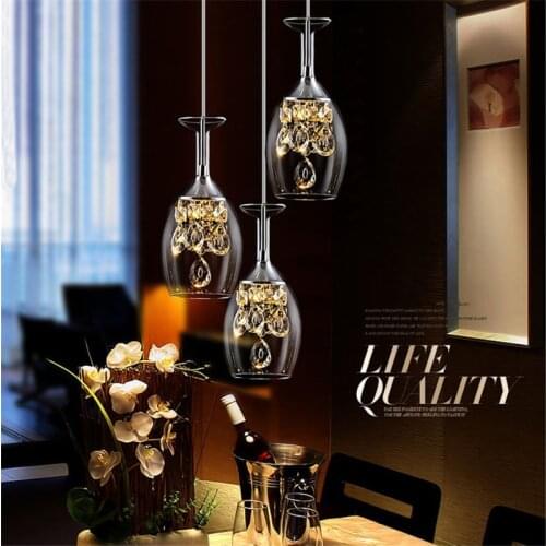Modern minimalist led restaurant lamp wine glass bar dining room lamp crystal pendant lamp creative art glass chandelier