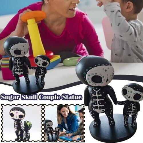 Resin Sugar Skull Couple Statue Cute Statue Skull Resin Flower Delivery Figurines Miniatures Boyfriend Girlfriend Gift Craft #PY