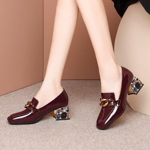 2021 New Fashion Women Pumps Spring Summer Chain High Heels Party Shoes Woman Genuine Leather Female Brand Prom Shoes Loafers