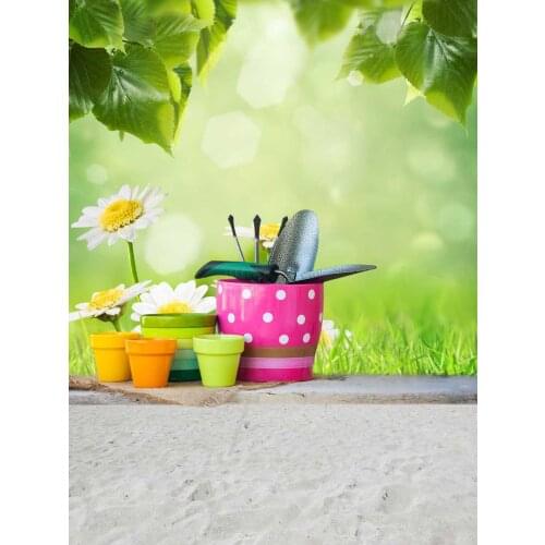 Garden tools buckets photo backgrounds vinyl Spring sunflower photography backdrops for kids photo studio kits photophone S-1761