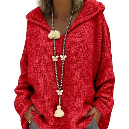 Plus size dress apparel Women Autumn Solid Color Loose Hooded Knitted Sweater Pullover Sweatshirt Top 2020