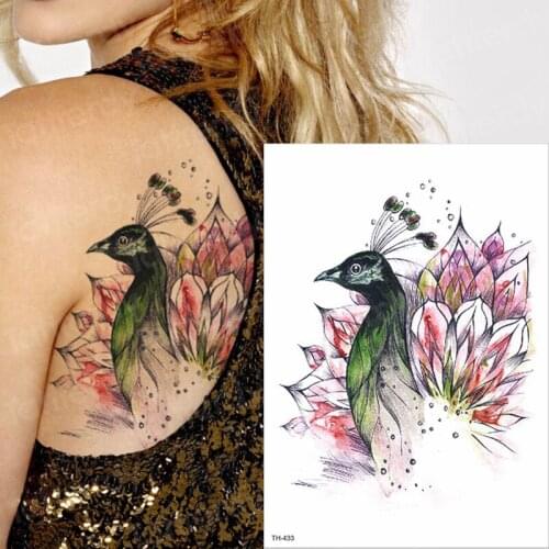 Temporary tattoo sticker long lasting tattoo peacock tattoo watercolor women tatoo & body art girls back tattoos waterproof