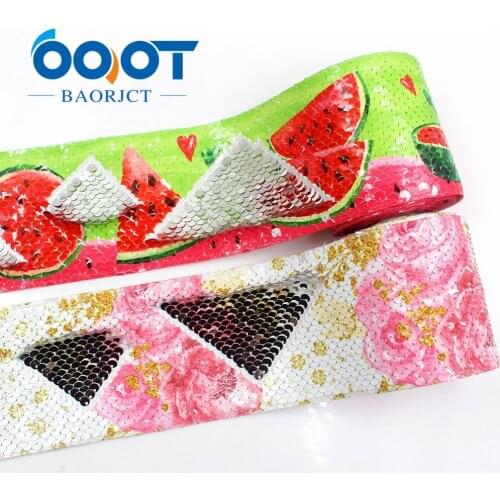 I-19410-914 , 2y Printing reversible sequin Ribbon Shiny Glitter Cartoon 3'' Ribbon DIY Handmade Materials Hairbows Accessories