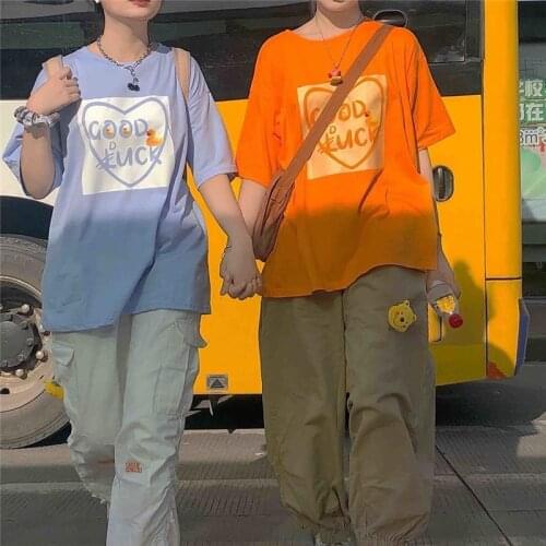 Funny Printed Tshirt Streetwear Kpop Orange Women Short Sleeves Fashion Girls Sweety Loose Lovely T-shirts Tops Tee Tshirts