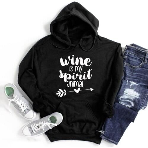 Wine Is My Spirit Animal Hoodies Women Sarcastic Alcohol Pullovers Funny 90s Day Drinking Hoody Streetwear