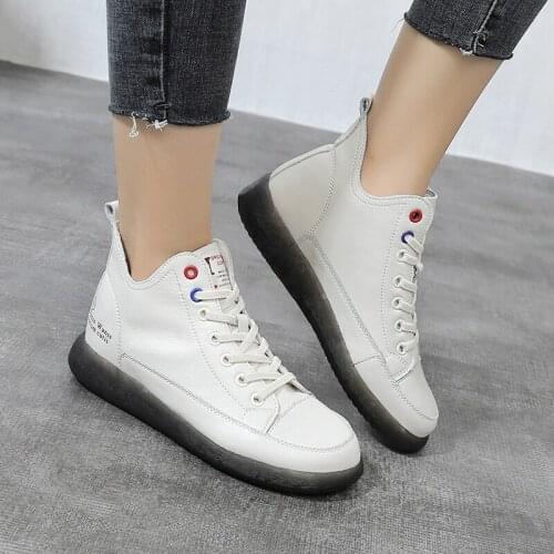 Genuine Leather High-top White New Chunky Sneakers White ShoesTenis Feminino Zapatos De Mujer Platform Women Casual Student Shoe