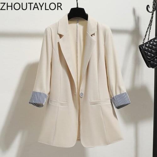 ZHOUTAYLOR Blazer Women Office Lady Fashion Full Sleeve Single Button Coat Femme Notched Collar Slim Fit Autumn New Tops Female