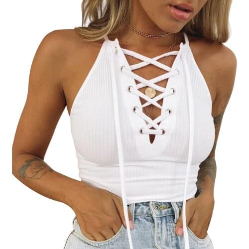 2020 Summer New Fashion Women Camisole Sleeveless Strappy V Neck Tunic Vest Ladies Bandage Crop Tank Top