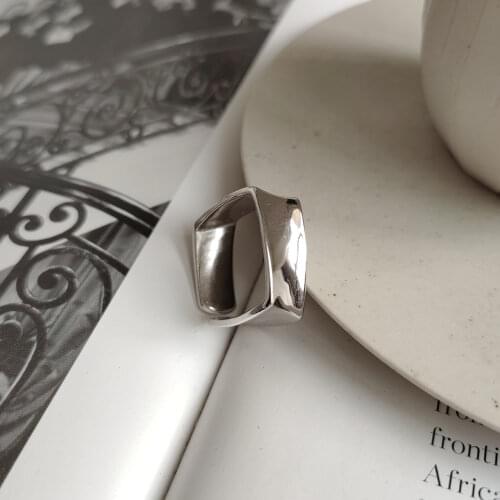 ANENJERY 925 Sterling Silver Simple Geometric Square Smooth Open Finger Ring for Women Party Jewelry Accessory Gifts S-R844