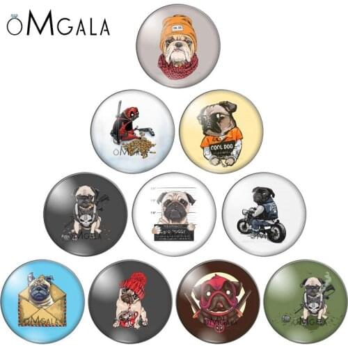 Bulldog Law fight cartoon animals 10pcs 12mm/18mm/20mm/25mm Round photo glass cabochon demo flat back Making findings