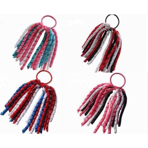 20pcs korker Ponytail Holder polka dot Ribbon Corker streamers hair bobbles Curly tassel ribbon loop hair ties Accessories PD018