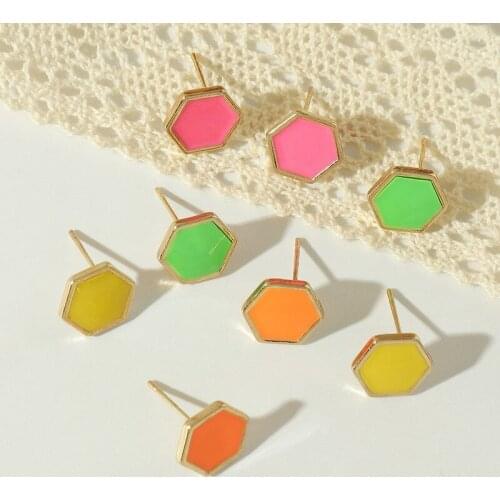 4 Pairs/set European and American Jewelry Fashion Trend Fluorescent Color Alloy Drip Hexagon Earrings Geometric Earrings