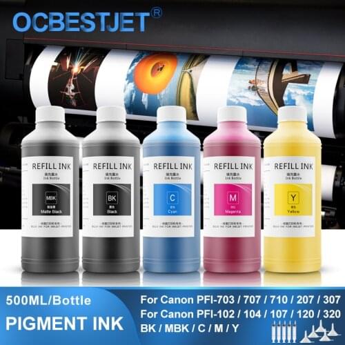 5x500ML Pigment Ink Refill Ink For Canon PFI-107 PFI-120 PFI-320 PFI-102 TM-200 TM200 TM-205 TM-300 TM-305 TM300 (BK C M Y MBK)