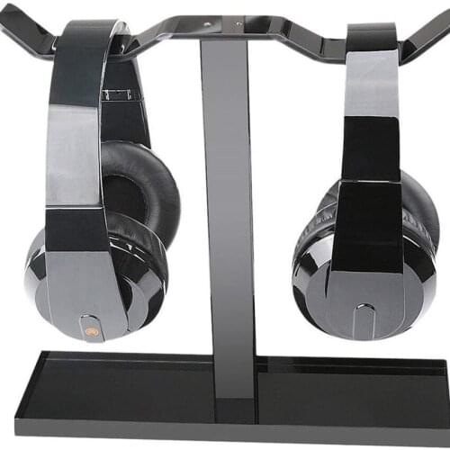 Acrylic Headphone Stand, Desktop Headset Holder Dual Desk Earphone Hanger Stand with Storage Tray Base, for All Headsets
