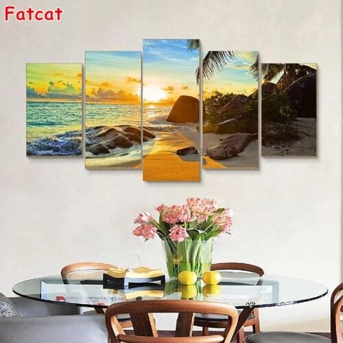 5d Diy Diamond Painting Coastal Sunrise Landscape Wall Art Full Drill Cross Stitch Embroidery Rhinestone Mosaic Home DecorPP2353