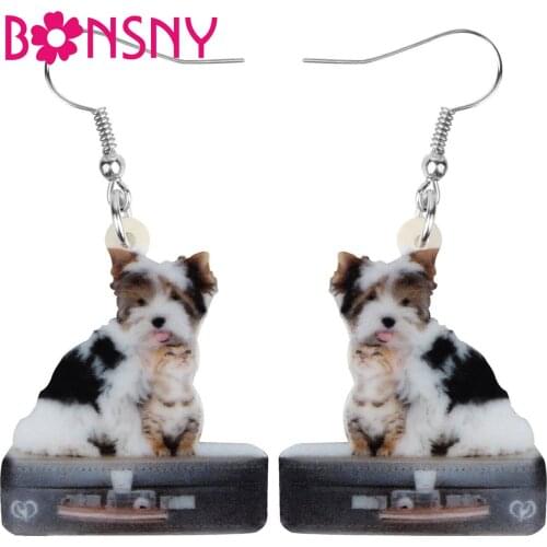 Bonsny Acrylic Bag Yorkshire Dog Earrings Big Print Cute Pet Animal Dangle Drop Jewelry For Women Teen Kid Funny Gift Decoration