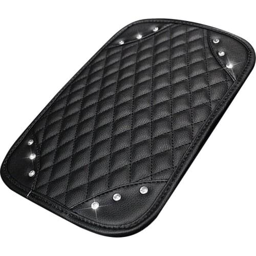 Car Center Console Cover Pad Leather Bling Crystal Vehicle Armrest Pillow Cushion Universal Fit For Most Car Black Car