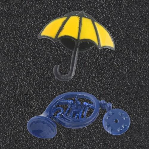 SG New HIMYM How I Met Your Mother Brooches Blue French Horn Yellow Umbrella Pin Broche Women Men Jewelry