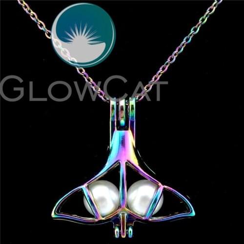 C685 Rainbow Colors Ocean Whale Fin Beads Cage Perfume Essential Oil Diffuser Gem Pearl Cage Locket Necklace Kids Girl Gift