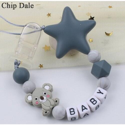 Chip Dale Customized Baby Pacifier Clips DIY Pacifier Chain Star Silicone Beads Plastic Holder Infant Feeding Teething Chew Toy