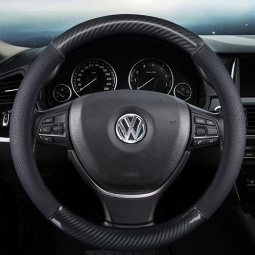 D Shape Steering Wheel Cover Leather + Carbon Fibre for VW GOLF 7 2015 POLO JATTA Suzuki Swift Nissan Rogue 2017 2018 2019 2020