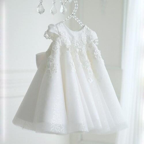 Flower Girl Lace Dress Kids Birthday Baptism Dresses For Children Elegant Big Bow Frocks Girls Boutique Party Wear Dresses