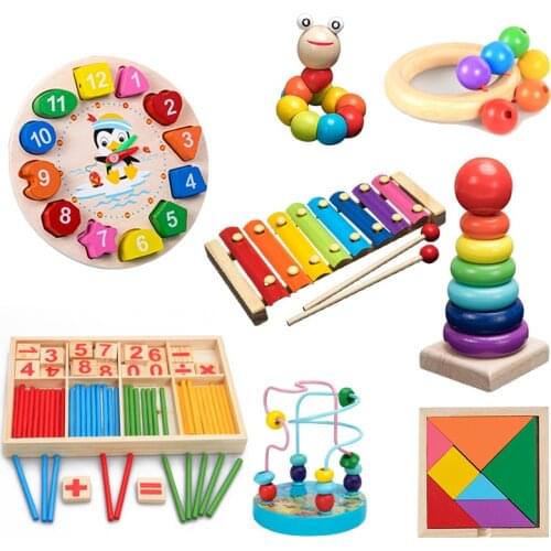 QWZ Montessori Wooden Toys Childhood Learning Toy Children Kids Baby Colorful Wooden Blocks Enlightenment Educational Toy