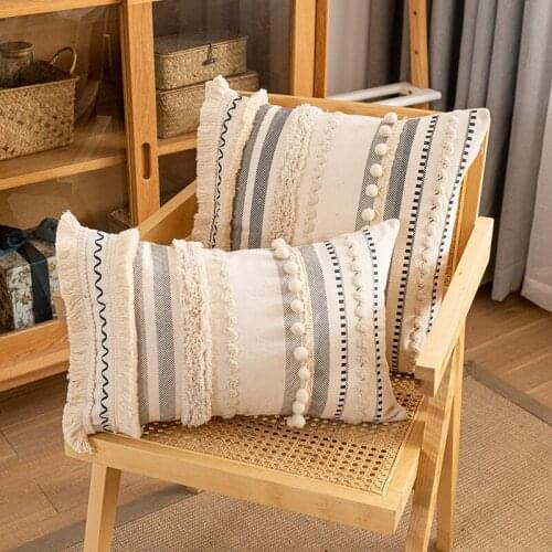 Bohemian Style Cotton Cushion Cover 30x50cm/45x45cm Pillow Cover Beige for Sofa BedHome Decorative