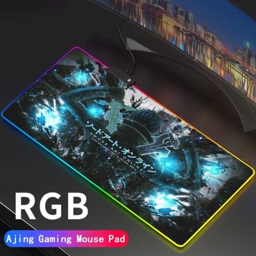 Sword Art Online Gaming RGB Mouse Pad Gamer Computer SAO Mousepad Backlit Mause Pad Large Mousepad for Desk Keyboard LED Mat