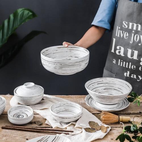 LingAo Japanese and Korean style retro pure hand-painted ceramic ramen bowl sugar-bowl