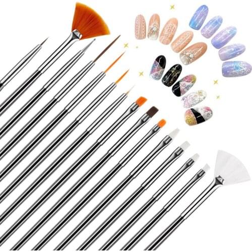 15pcs Nail painting line pens Acrylic Nail Art Brush Gel Brush Nail Art Brushes For Manicure Flower painting light Nail Art