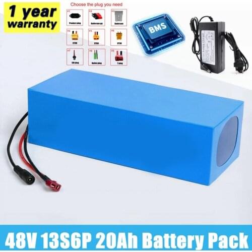 Alalito 48V 20ah 13s6p Lithium Battery Pack 48v 20000mAh 2000W Electric Bicycle Batteries Built In 50A BMS +54.6V 2A Charger