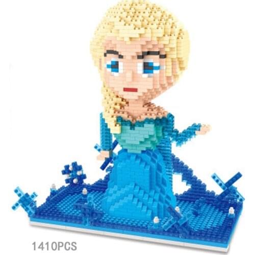Lovely cartoon fairy tale princess building brick snow queen elsa micro diamond block figures nanobricks toy collection for girl