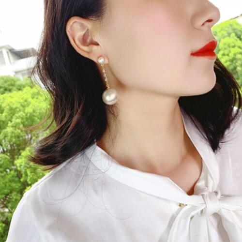 Lovely Pearl Earrings Long Style Elegant Fashion Geometry Lady Lady Elegant Earrings New Pearl Earrings Jewelry