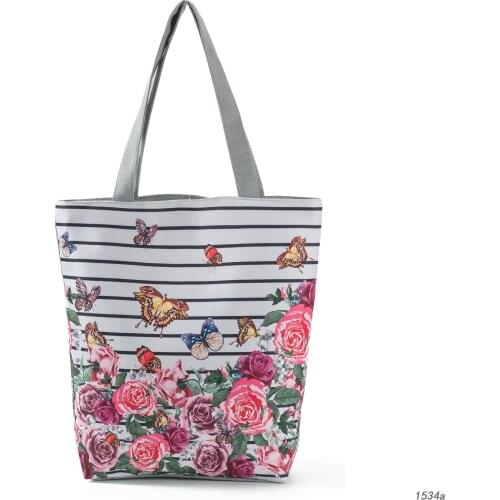 Miyahouse Floral & Butterfly Printed Woman Tote Handbag Canvas Casual Beach Bag Daily Used Shopping Shoulder Bags