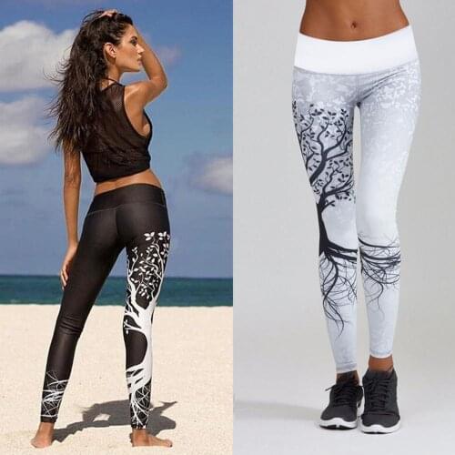 Fashion Tree Print Women Elastic Leggings Slim Yoga Pilates Fitness Sport Pants
