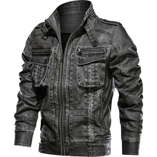 Brand New Leather Jacket Men Streetwear Washed Motorcycle Jackets Plus Size 6XL Mens Pocket Leather Coats chaqueta cuero hombre