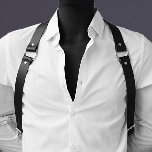 Male PU Leather Exotic Tops Fetish Men Gay Chest Harness Adjustable Harness Belts Punk Rave Costumes For Slave Sex BDSM Bondage