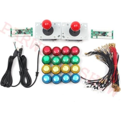 2 Players DIY Arcade Joystick Kits With 16 LED Arcade Buttons + 2 Joysticks + 2 USB Encoder Kit + Cables Arcade Game Parts Set