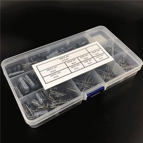 9values 90pcs 16V 22uF 47uF 100uF 200uF 330uF 470F 1000uF 2200uF 3300uF mix Electrolytic capacitor kit with storage box