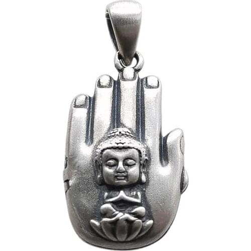 BOCAI New real pure S925 silver jewelry retro "10000" character buddha statue box creative hand shape for men and women pendant