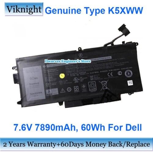 Genuine 60Wh K5XWW Laptop Battery 6CYH6 725KY For Dell Latitude 12 5289 Latitude 7389 7390 2-in-1 E5289 L3180 7.6V 7890mAh