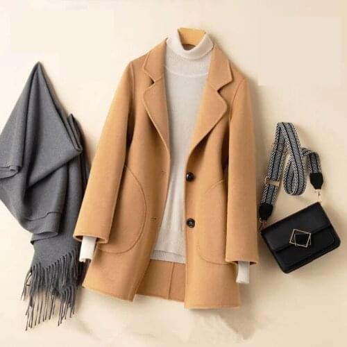 2021 Autumn Winter Wool Jacket Womens Clothing Double-Sided Cashmere Wool Coats Slim Windbreaker Red Black Outerwear Female