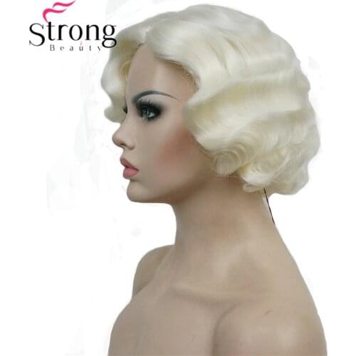 StrongBeauty 1920s Flappers Short Finger Wave Light Blonde Full Synthetic Wig